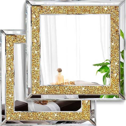 2 Piece Wall Mirrors, Crush Diamond Wall Decor by XIHACTY