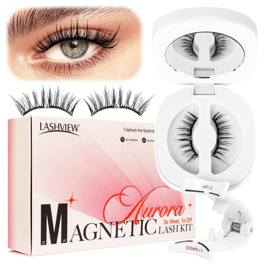 LASHVIEW Upgrade Magnetic Eyelashes with Applicator Reusable Soft Magnetic Eyelashes Natural Look No Glue Needed Magnetic Eyelashes Magnetic Lashes Kit Easy to Wear and Remove(A03)