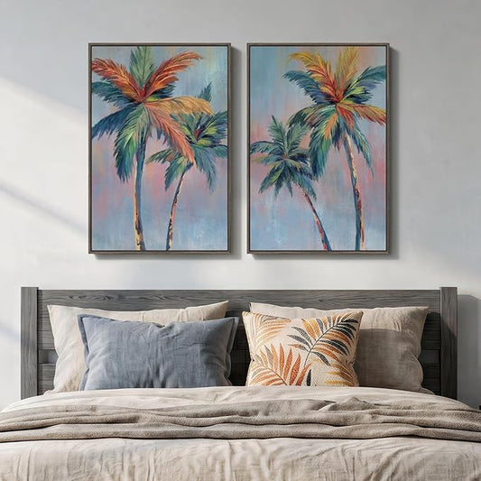 Framed Coastal Colorful Palm Tree Wall Art Bedroom, Pop Art Paintings Prints by Cuspin