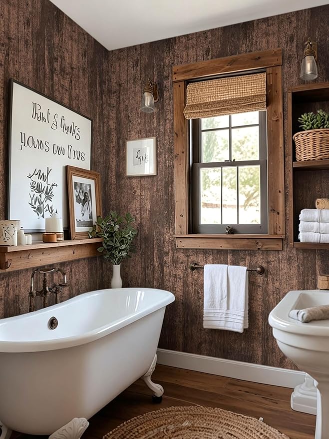 Dimoon 32.8Ftx17.7 Wood Contact Paper Brown Dark Wood Peel and Stick Wallpaper - Image 3