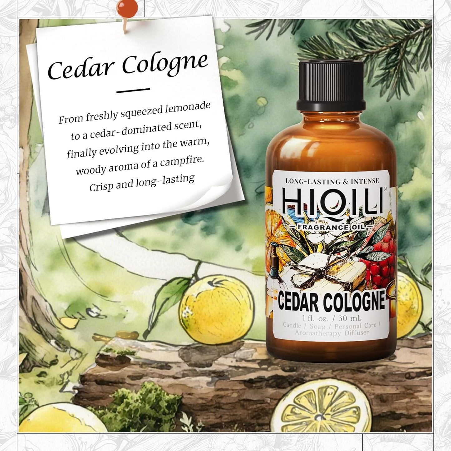 HIQILI Cedar Cologne Fragrance Oil for DIY Candle & Soap Making, Inspired by Alr-Cologne CED.Atls, Long-Lasting, Luxury Hotel Scents for Diffuser - 1 Fl Oz