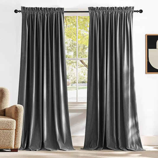 NICETOWN Living Room Grey Velvet Curtains, Sound and Sunlight Reducing Heavy by NICETOWN
