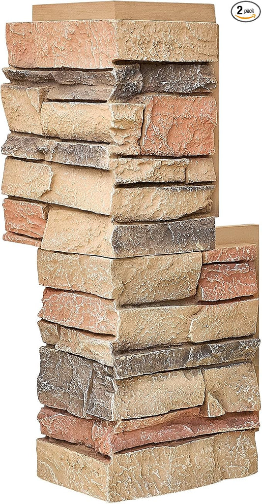 1.77 Inch Deep 3D Faux Stone Corner Panels Matching 2 Piece Set by Wallwell