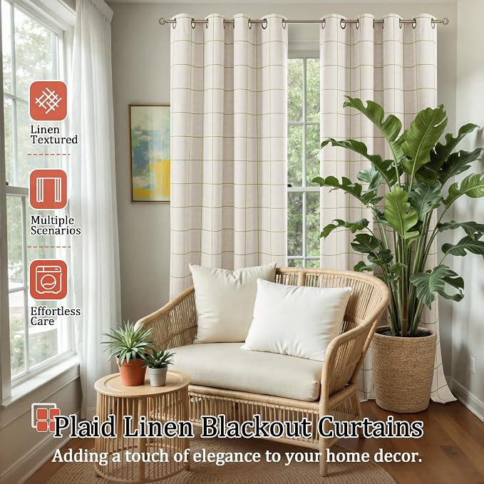Lajode Sage Green Plaid Patterned Curtains Thermal Insulated - Image 2