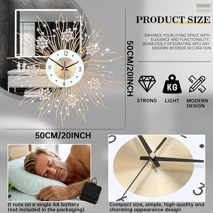 SIN&MI Large Wall Clocks, Silent Sunflower Shape Chic Decorative Wall Clock - Image 3