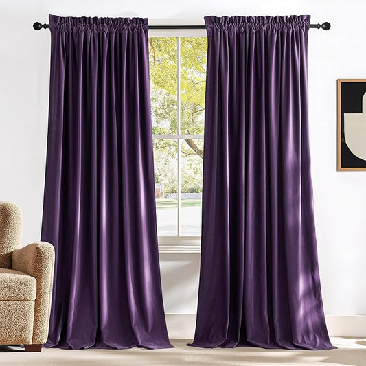 NICETOWN Purple Velvet Curtains and Drapes, Extra Long Elegant Wall Backdrop by NICETOWN