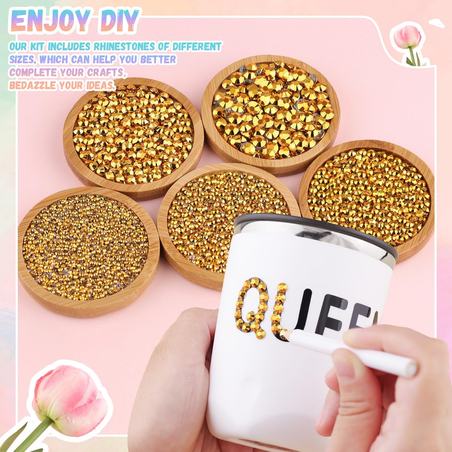 30000Pcs Resin Rhinestones for Bedazzling with 3Pcs B7000 Jewelry Glue, Mine Gold Flatback Gems Rhinestones for Crafting, Clothing Tumblers Mugs Shoes Fabric Decor Nail Art