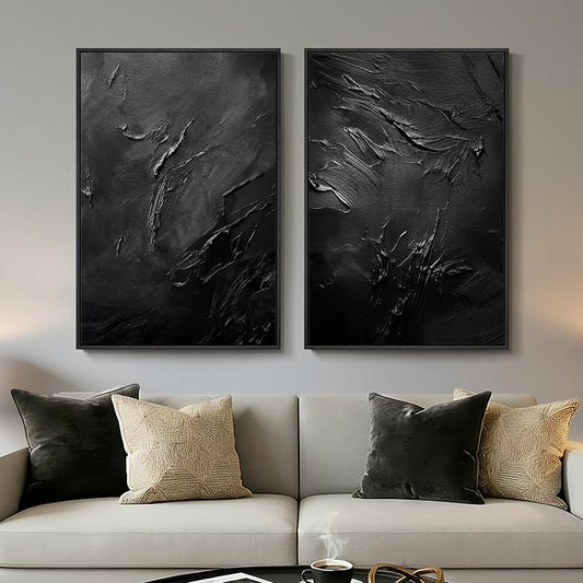 Large Framed Black Abstract Wall Art Set of 2 by MXART