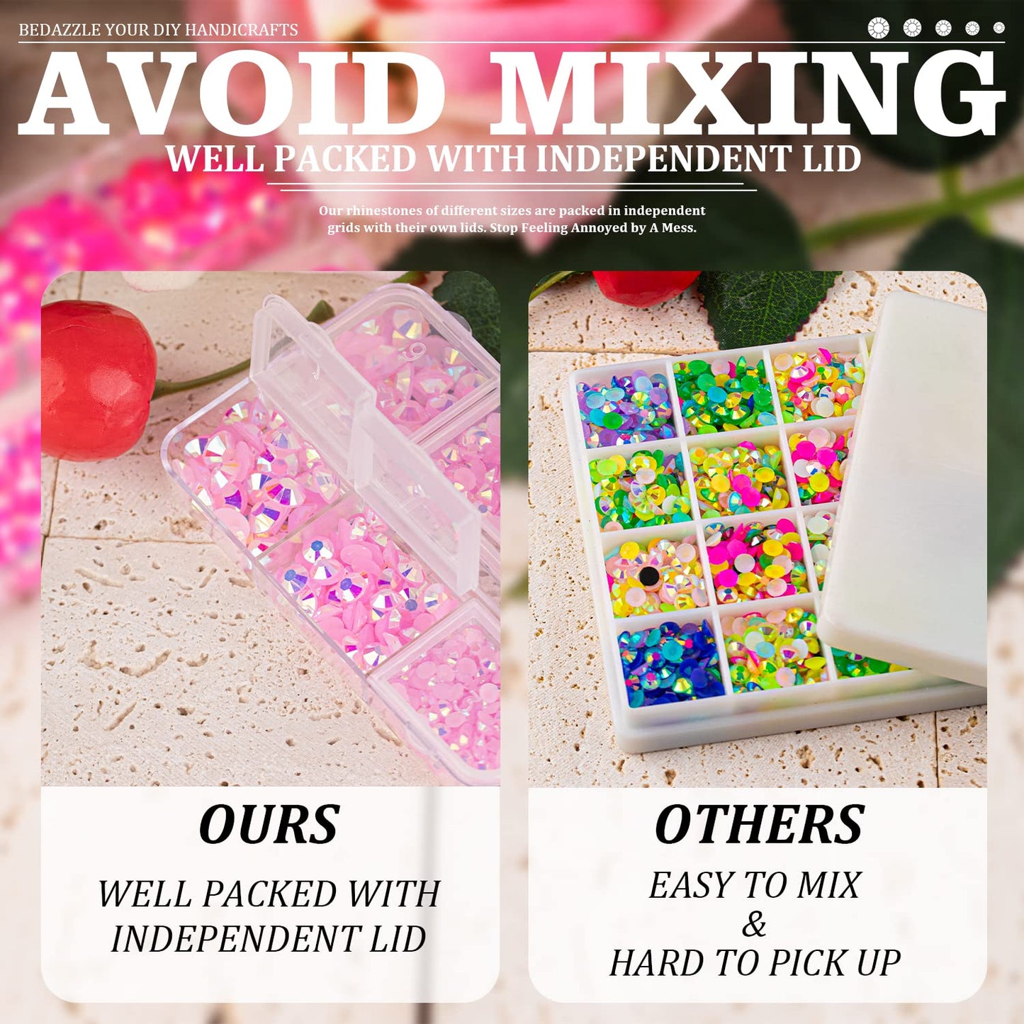 Resin Rhinestones Crafting, 2/3/4/5/6mm Flatback Jelly Rhinestones, 2 Boxes Light Pink AB Non Hotfix Crystal Gems for Bedazzling Crafts Mugs Tumblers Clothes Makeup Nail