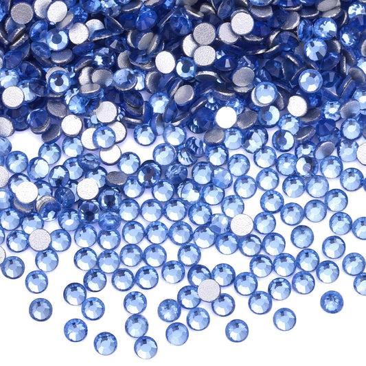 3000Pcs Light Blue Crystal Rhinestones,Glass Flatback Rhinestones Gemstones Mini for Nail Face Makeup Art Crafts Clothes Decoration - (SS6,2.0mm,Light Blue)