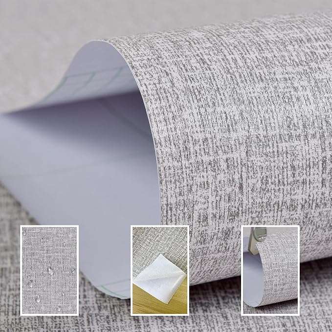 Yancorp 32.8ft Gray Textured Fabric Wallpaper Faux Grasscloth Peel and Stick - Image 2