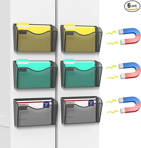 samstar 6 Pack Magnetic File Holder, Mesh Wall File Organizer File Pocket Mail by Samstar
