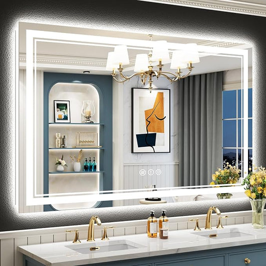 55x40 LED Bathroom Mirror with Lights, Backlit and Front Lit Anti-Fog Lighted by Awandee