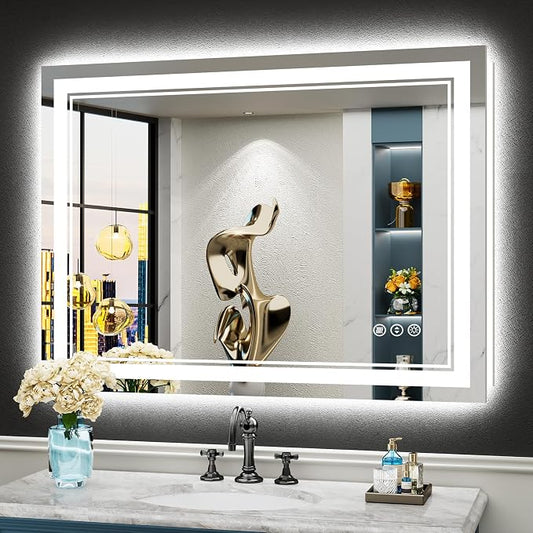 40x30 LED Bathroom Mirror with Lights, Backlit and Front Lit, Anti-Fog Lighted by Awandee