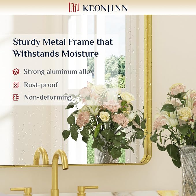 Keonjinn Gold Bathroom Mirrors for Over Sink 42” x 36” Large Brushed Brass - Image 7