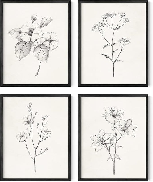 HAUS AND HUES Grey Floral Wall Art by HausandHuesArtPrints