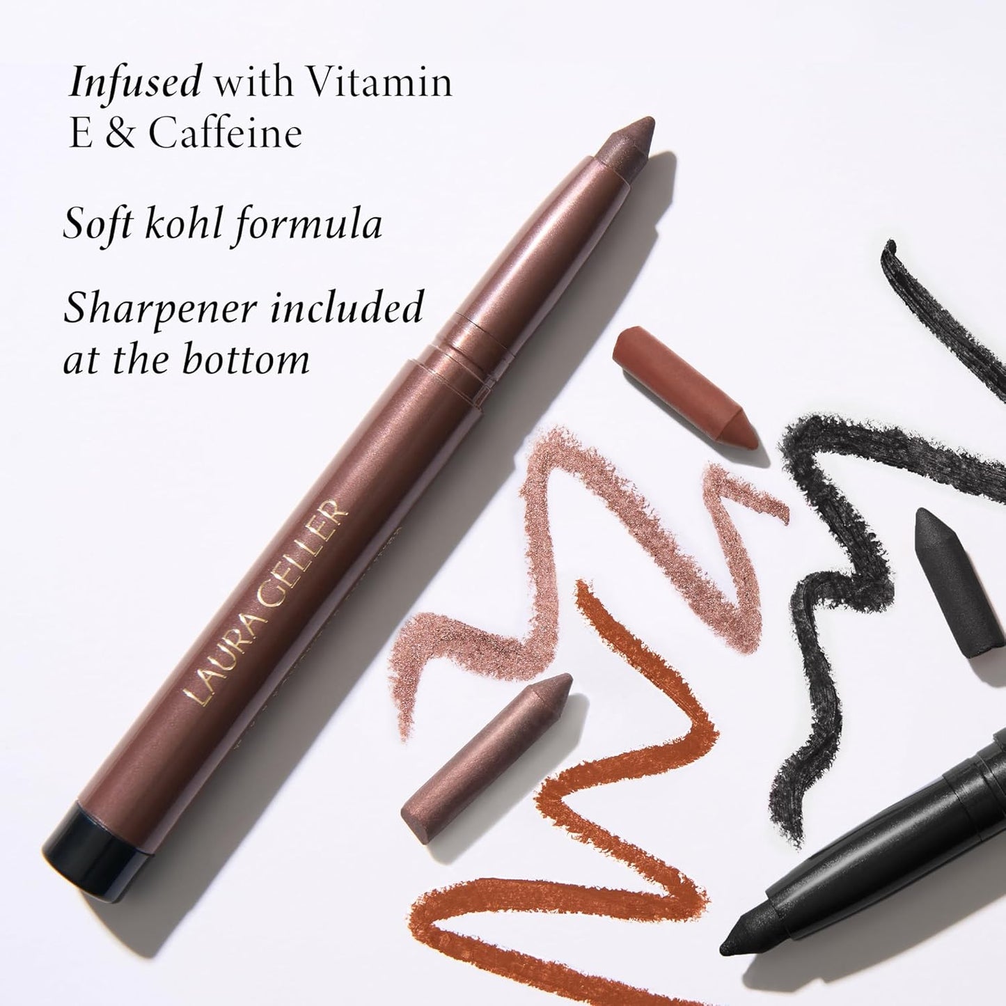 LAURA GELLER NEW YORK Kajal Longwear Kohl Eyeliner Pencil - Clove Kohl - Caffeine and Vitamin E - Smooth & Blendable Liner - Built-In Sharpener