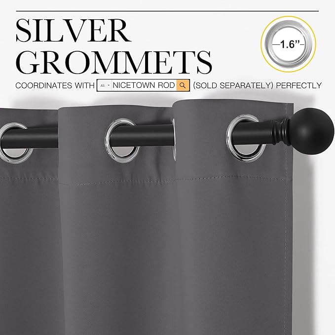 NICETOWN Grey Blackout Curtain Panels - Image 3