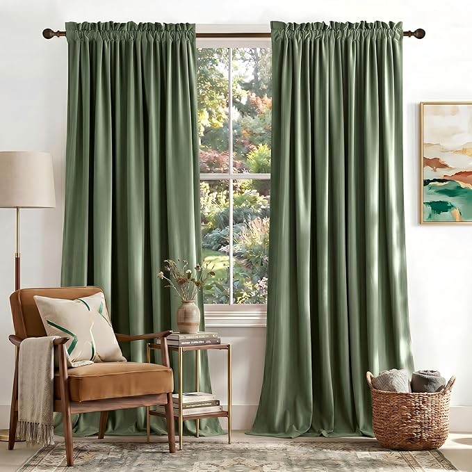NICETOWN Sage Green Velvet Backdrop Curtains 144 inches Long 2 Panels, Wall by NICETOWN