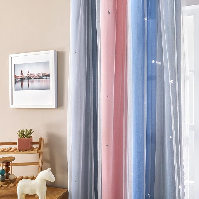 XiDi Curtains for Bedroom Decor, Rainbow PinkGreyBlue-34-54 - Image 6