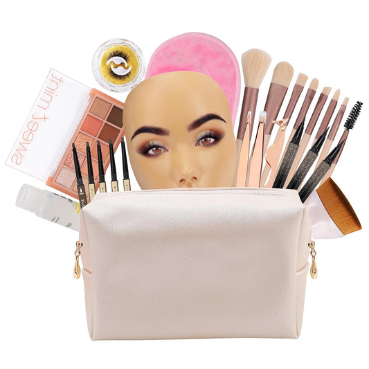 3D Makeup Practice Face Board,Reusable Silicone Makeup Practice Face/Makeup Mannequin Face,with Makeup Brushes Set&Dual head Eyebrow Pencils&a Pair of Eyelashes&a Makeup Bag&makeup remover towel