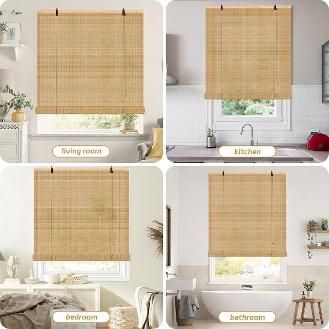 Bamboo Roman Shades, 24Wx72L Roll Up Bamboo Blind Privacy Shade - Image 6