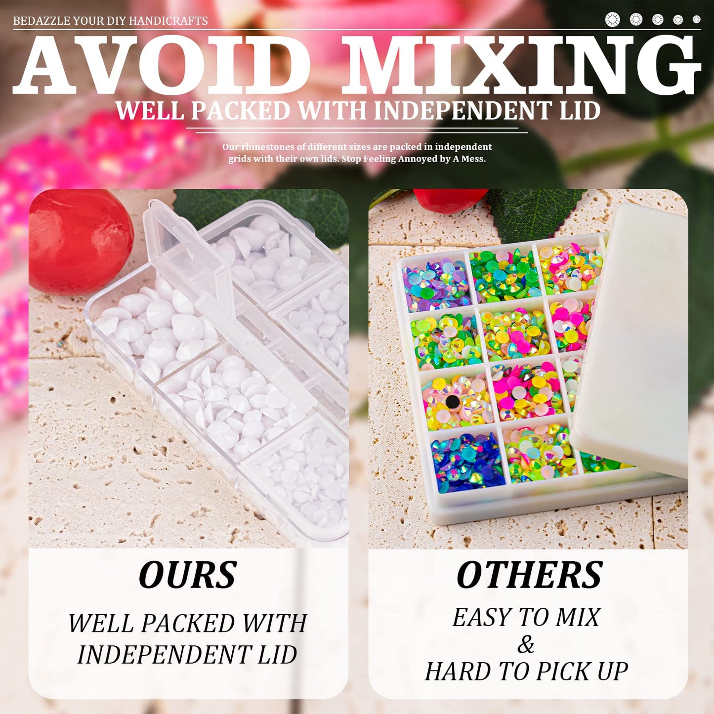 Resin Rhinestones Crafting, 2/3/4/5/6mm Flatback Jelly Rhinestones, 2 Boxes White Non Hotfix Crystal Gems for Bedazzling Crafts Mugs Tumblers Clothes Makeup Nail