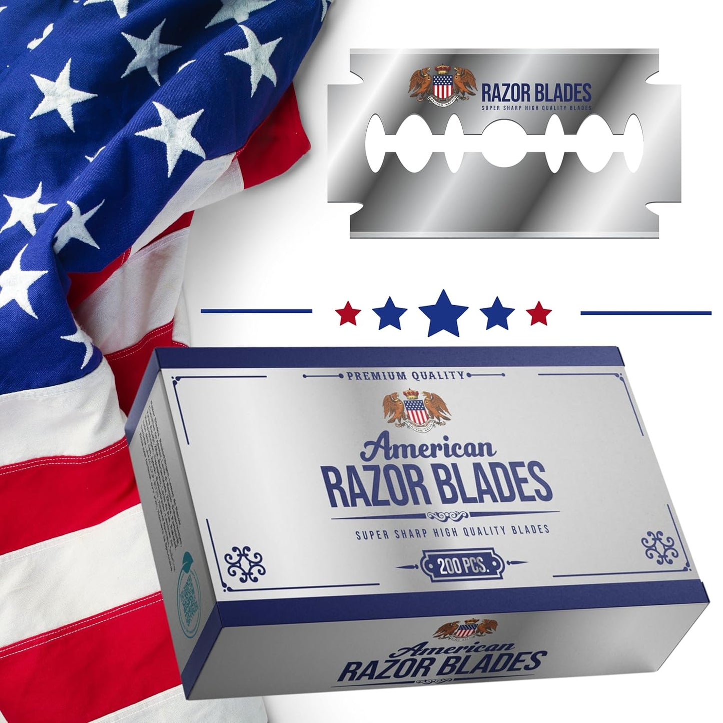 American Razor Blades by The Shave Factory - Super Sharp Double Edge Razor Blades, Japanese Steel, New Value Pack (200)