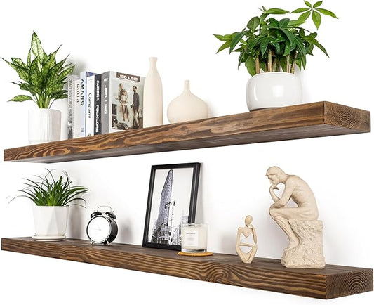 60 Inch Floating Shelves, 8-Inch Deep High-End Solid Wood Long Floating Shelves by xwne