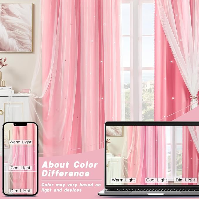 XiDi Pink Blackout Curtains, Room Darkening Curtains - Image 7