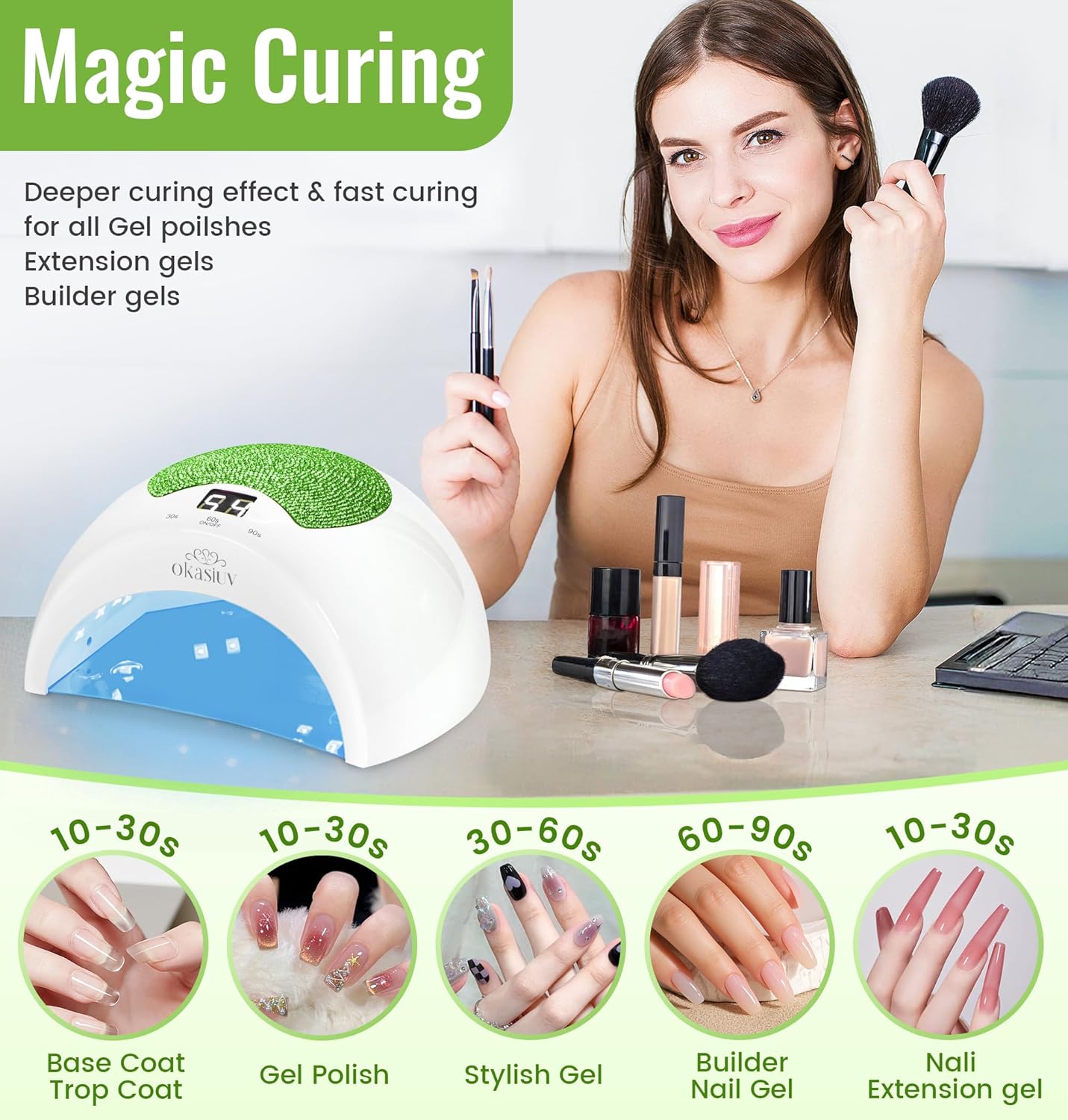 Rechargeable UV LED Nail Lamp with Diamond Design & Touch Control - 3 Timer Settings, Fast Curing for All Gel Polishes, Portable UV Nail Dryer for Professional Salon & Home