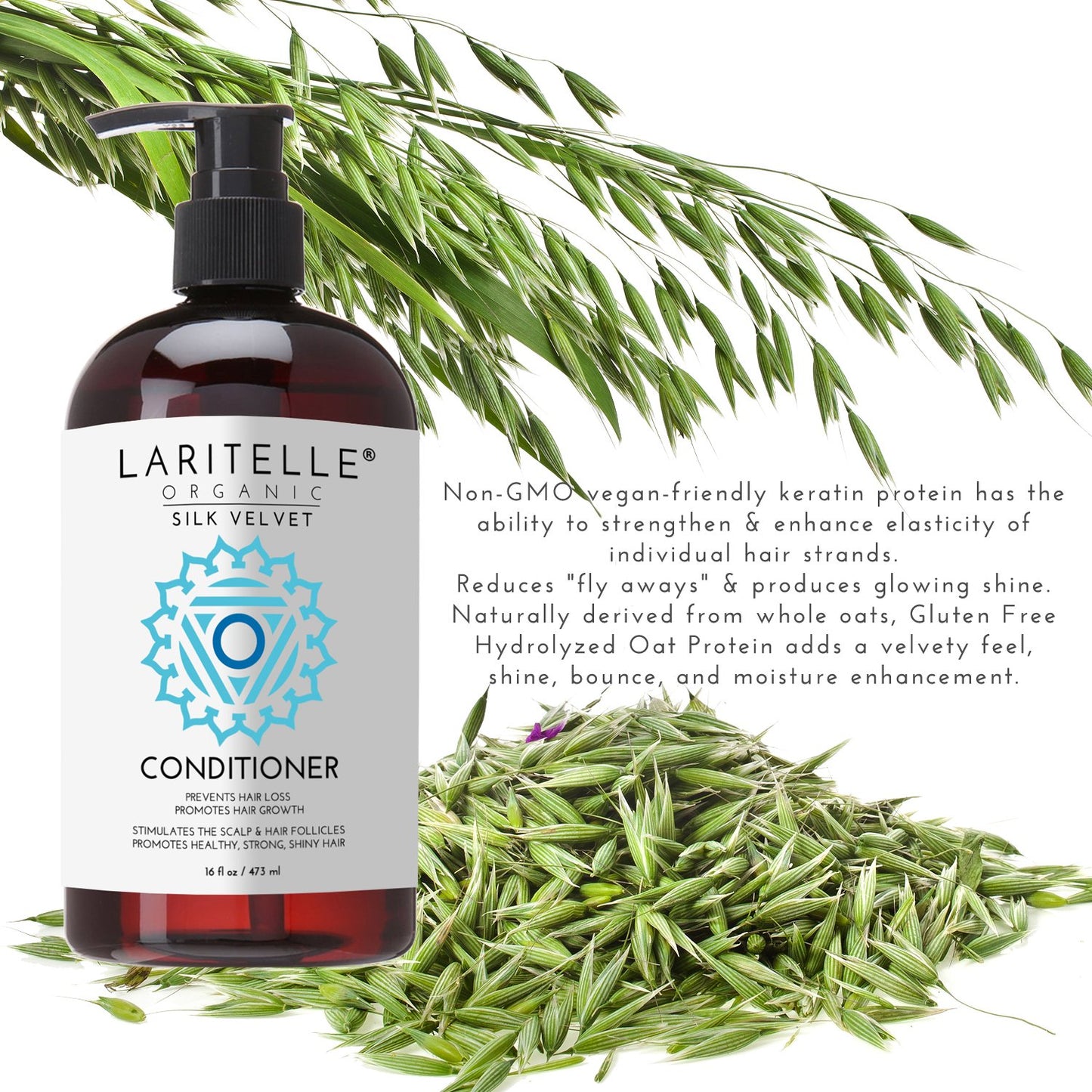 Organic Conditioner 16 oz | Organic Prunella, Sesame, Flaxseed, Shea + Keratin + Biotin + Renewing Hair Growth Rosemary, Geranium, Myrtle, Ravintsara, Chamomile and Laurel Leaf | GF