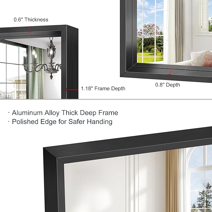 Black Framed Mirror 24"x40", Brushed Black Bathroom Mirrors - Image 8