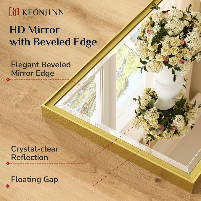 Keonjinn 48" x 24" Gold Bathroom Vanity Mirror, Brushed Gold Wall Mirrors Full - Image 3