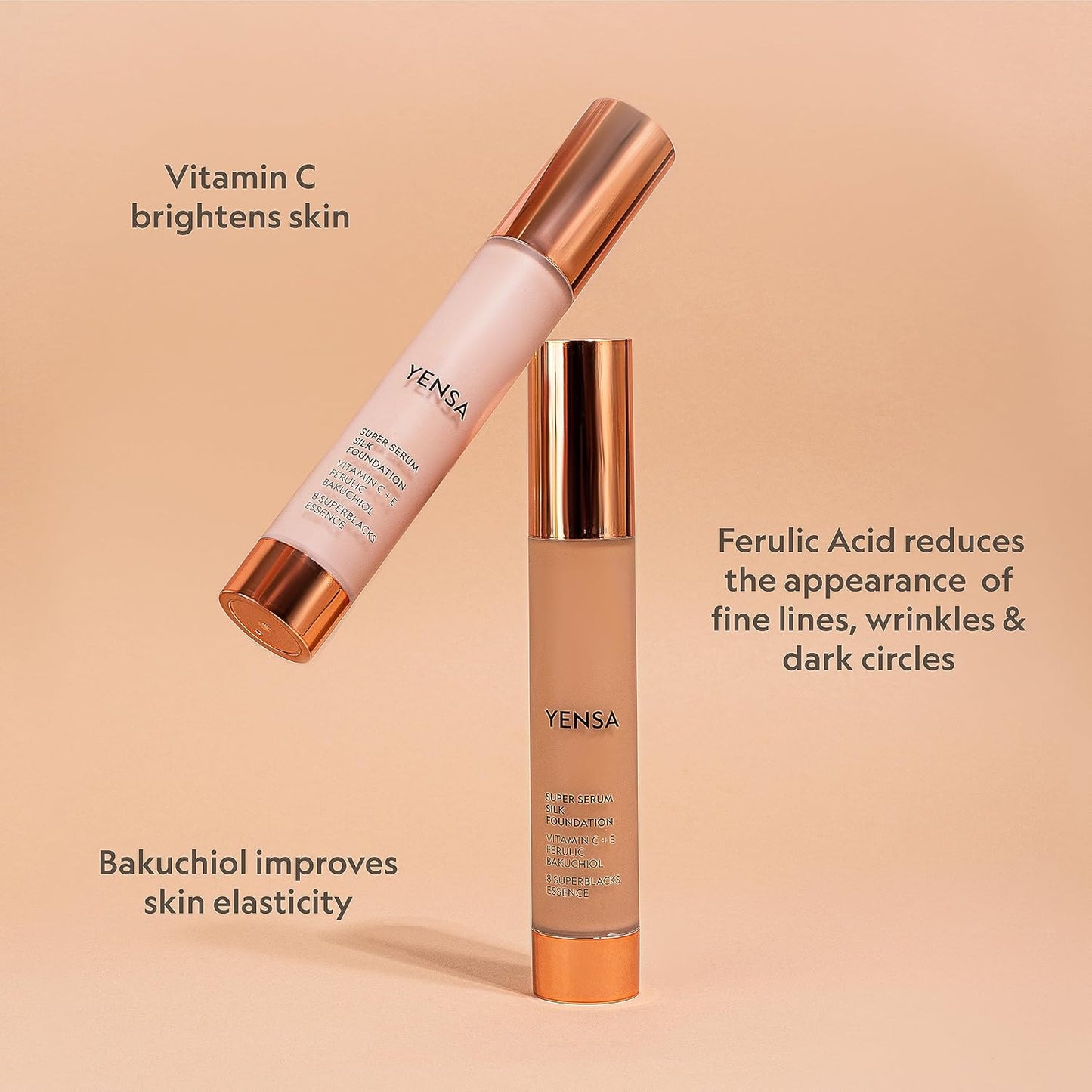 YENSA Super Silk Foundation - Full Coverage, Age-defying complex of Vitamin C, E, Ferulic, and Bakuchiol Oil (Deep 4) 1.0 fl oz