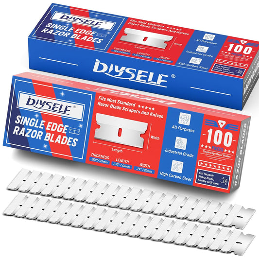 DIYSELF Single Edge Razor Blades, 200 Pcs - High Carbon Steel Razor Blades for Removing Decals, Stickers