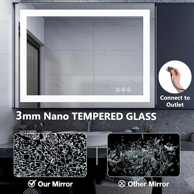 DUMOS 20.1"x28.1" LED Bathroom Mirror, Smart Anti-Fog Bathroom Vanity Mirror - Image 7