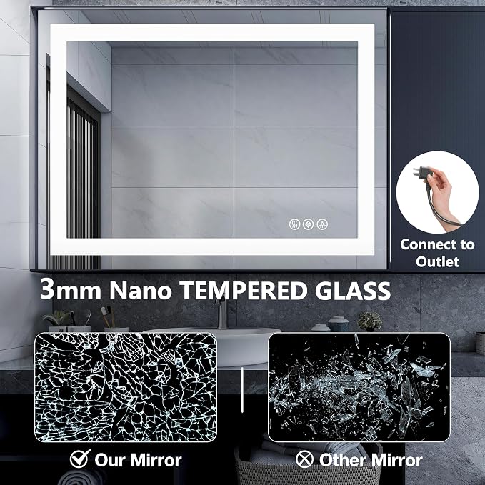 DUMOS 28.1"x36.1" LED Bathroom Mirror, Smart Anti-Fog Bathroom Vanity Mirror - Image 7