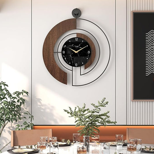 Modern Walnut Marble Dial Wall Clock, Large Wood Metal Frame Silent Non Ticking by VIVIFLYSE