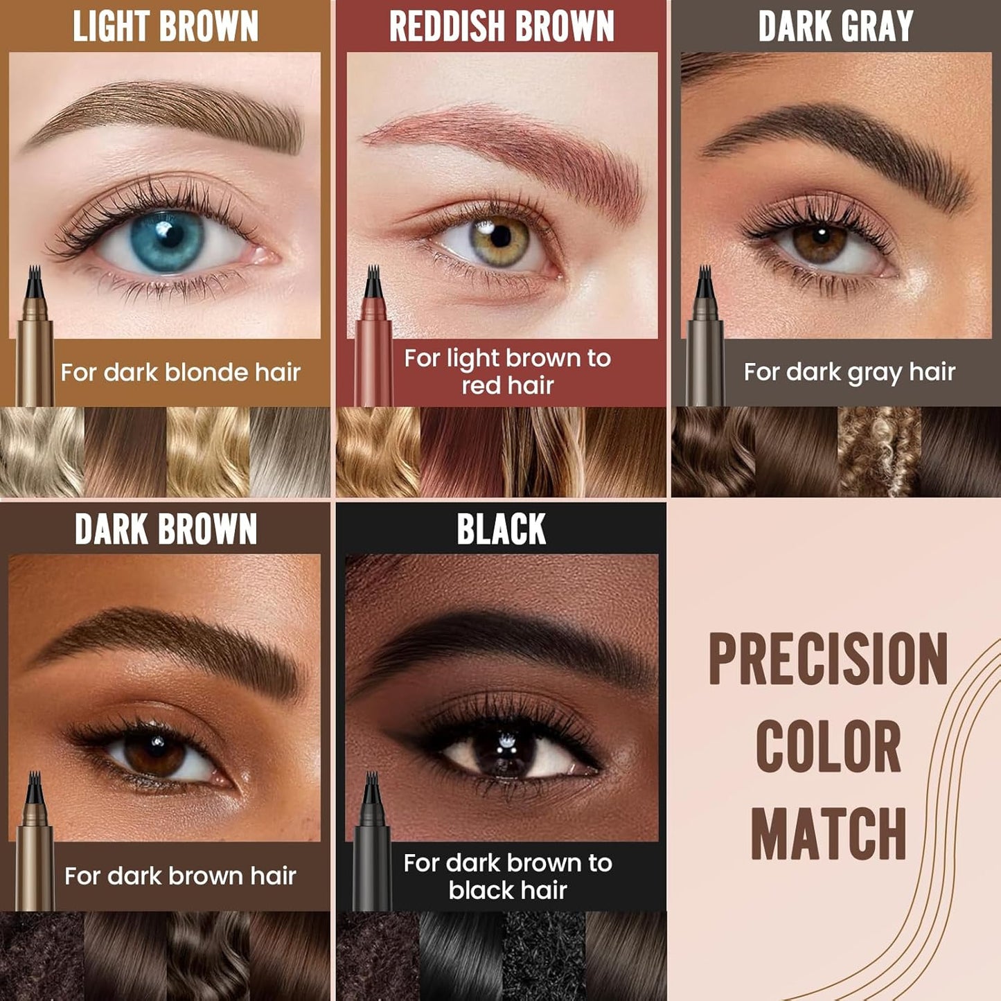 AWROSE Eyebrow Pencil, 3D Waterproof Microblading Eyebrow Pen 4 Fork Tip Tattoo Pencil, Precise Natural Brow Magic Eye Brow Pencil with Hair Like Strokes, 4 Points Multi-Used Eye Brow Pen for Women