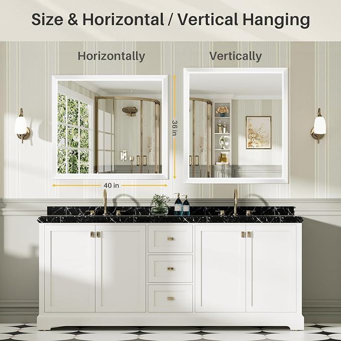40x36 Inch White Bathroom Mirror - Image 6