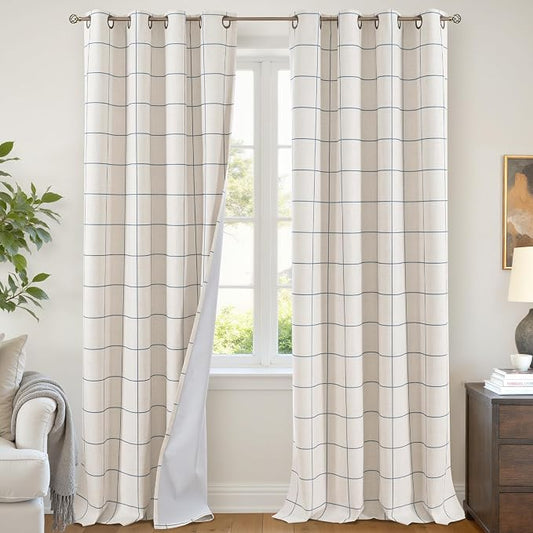 Lajode Navy Blue Plaid Curtains Pattern Printed 90 Inches Long by Lajode