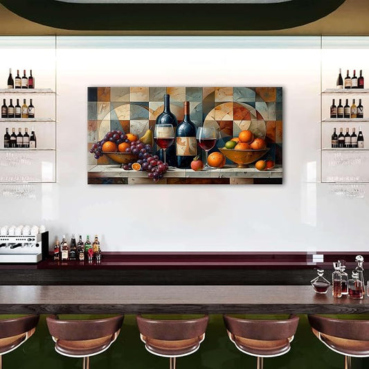 AIYISU Abstract Kitchen Wall Art Geometric Wall Decor Red Wine Glass Fruits - Image 2