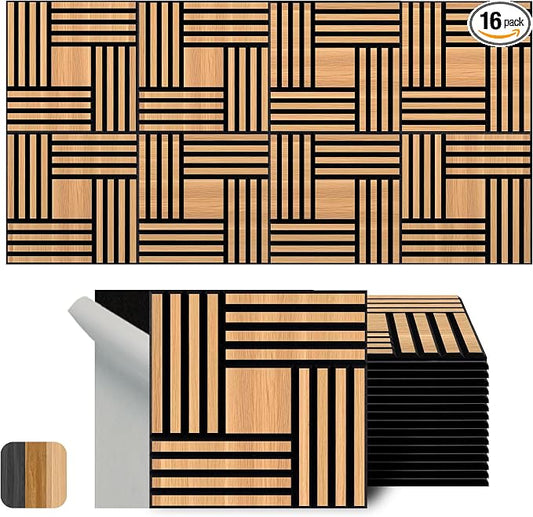 WoveN SounD Artisan Acoustic Wall Panels, 16 Pack 12x12 Inch, PVC Wood Grain by WovenSound