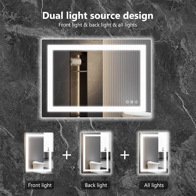 Sweetcrispy 24"x36" Smart Anti-Fog LED Bathroom Mirror - Image 6