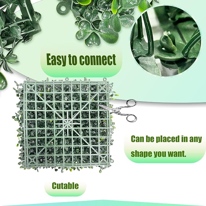 Artificial Grass Wall Panels: 10"x 10" UV-Anti Boxwood Faux Green Leaf Backdrop - Image 4