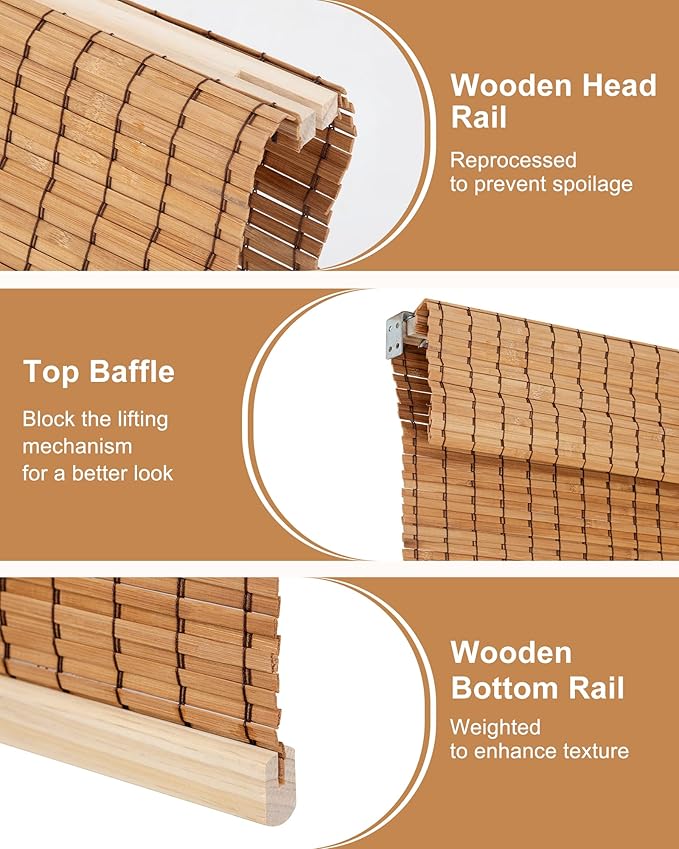 24''W X 72'''H Cordless Bamboo Roman Shades - Image 6
