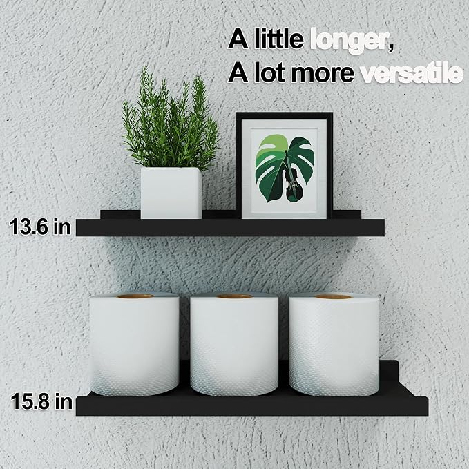 Black Floating Shelves for Wall Decor, Wall Mounted Wood Storage Shelf for - Image 5
