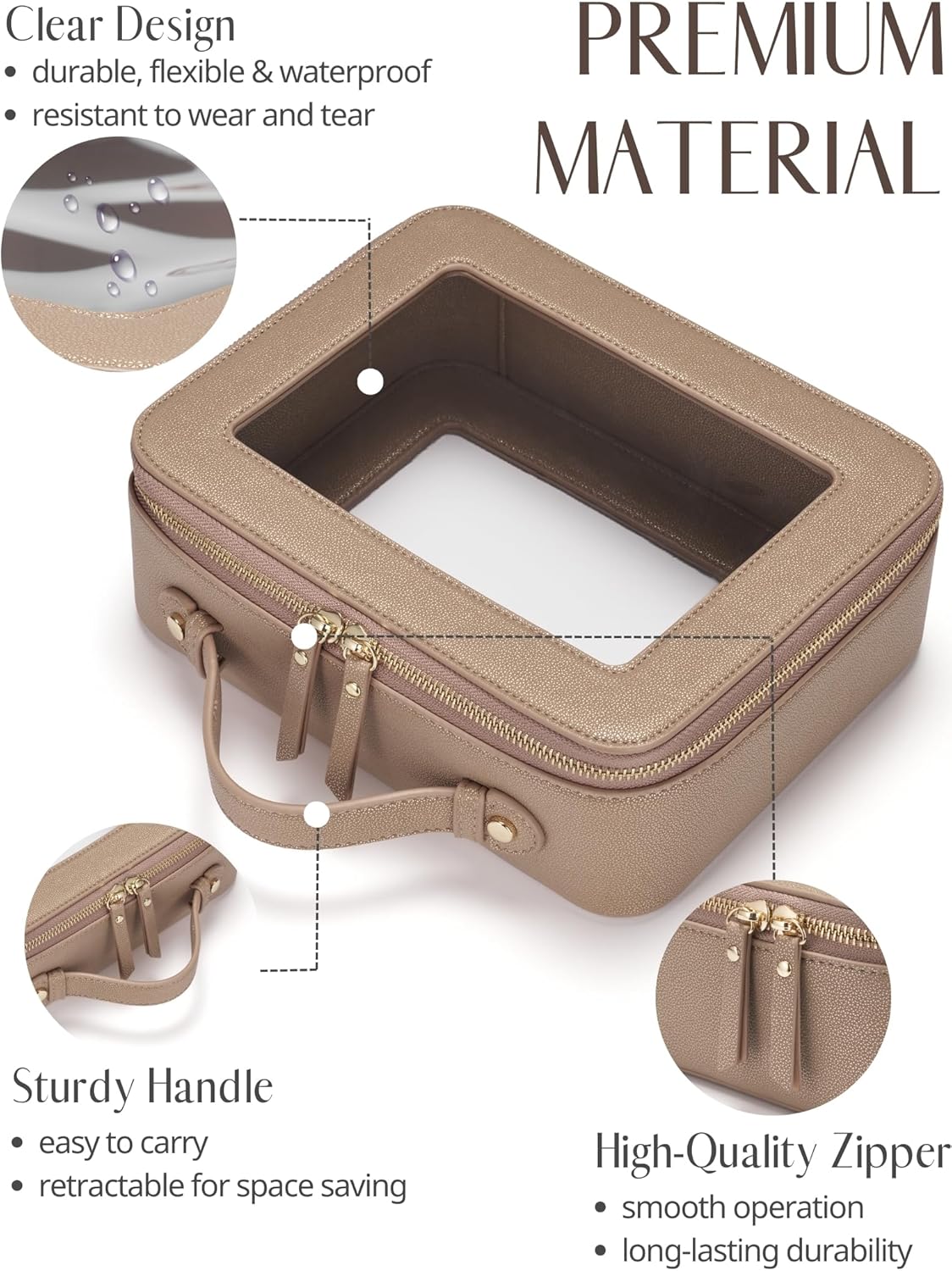 Popvibe Clear Makeup Bag Travel Cosmetic Case Transparent Toiletry Bag with Zipper, Portable Make Up Organizer Traveling Compact Car Bag for Essentials