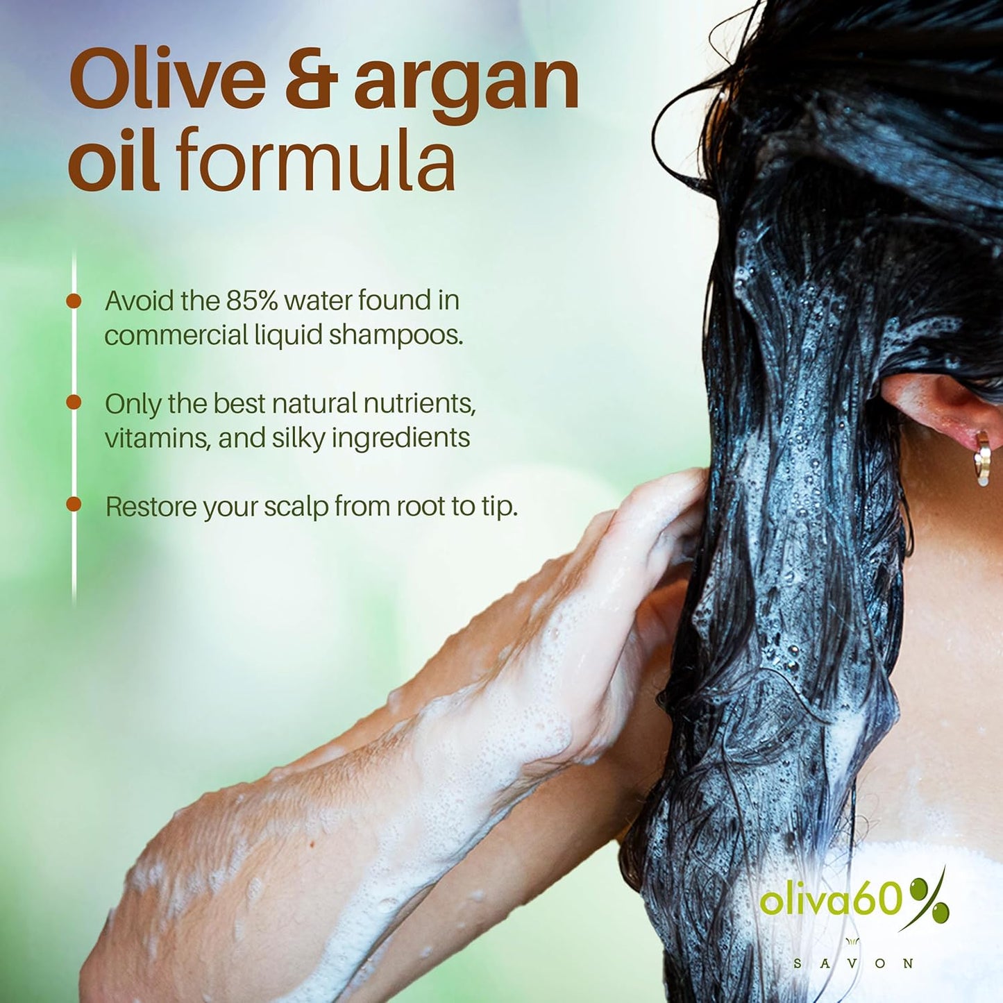 Shampoo Bar Tangerine Papaya | Olive, Argan & Macadamia Oil | Hair Care - Sulfate Free | Natural Hair Care | 3.5 oz | Hydrating & Nourishing | Extra Shine with Mandarin Essential Oil | OLIVA 60